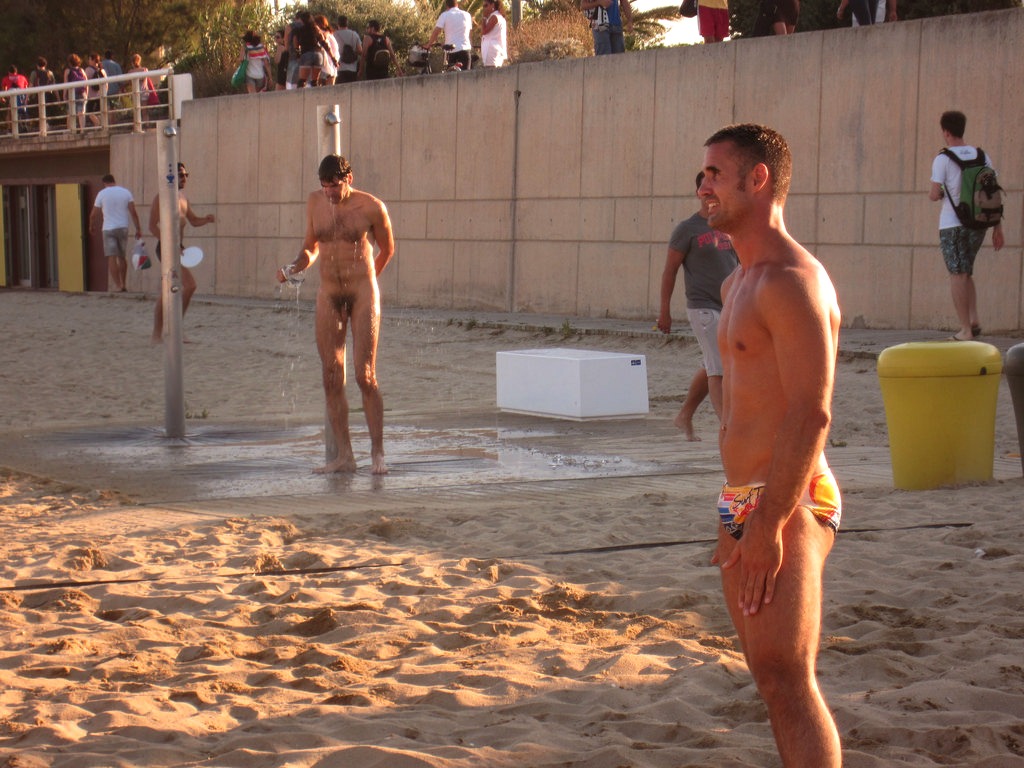 Men naked public shower