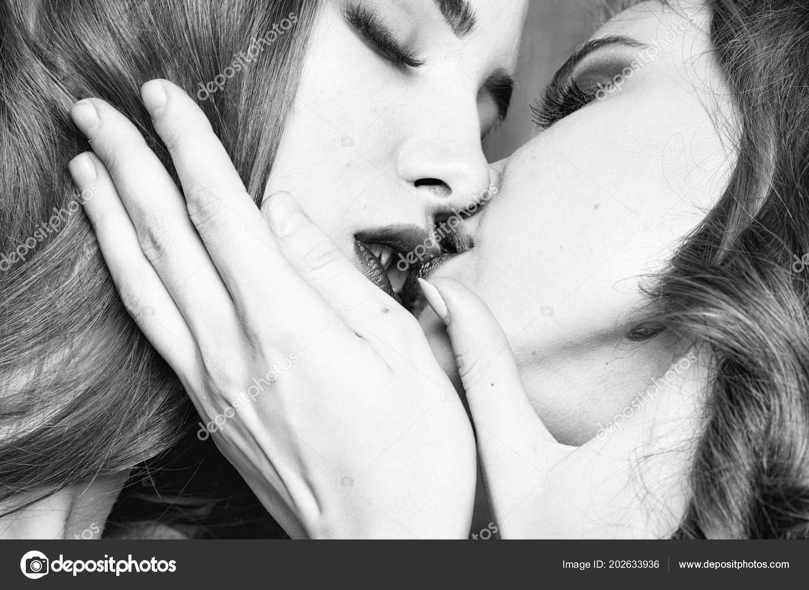 Lipstick lesbian girls kissing