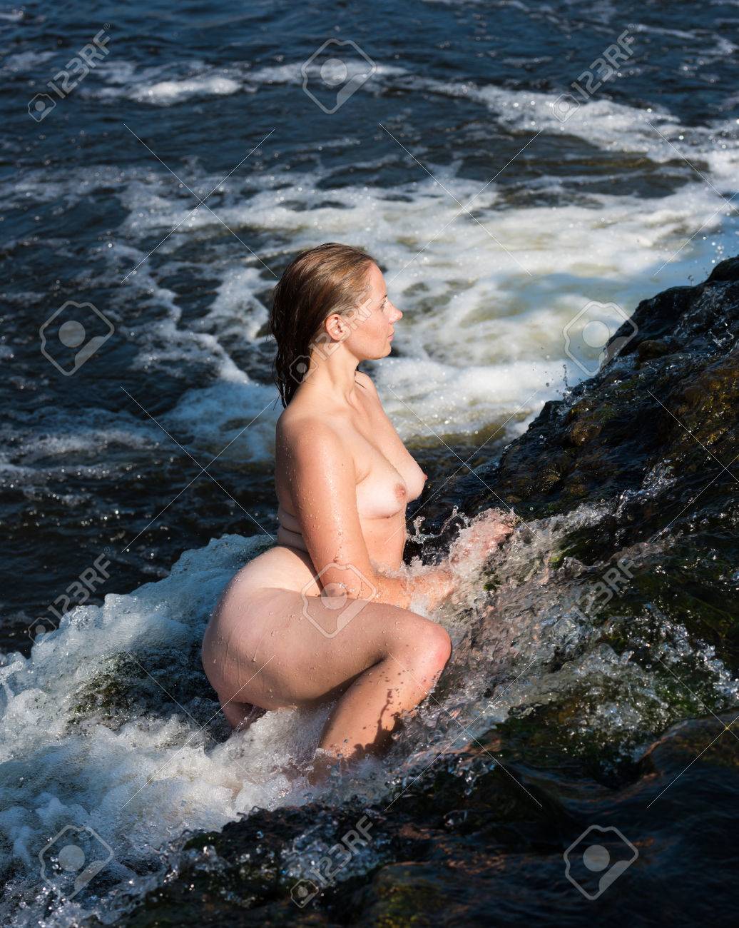 Nude Waterfall Naked Girl Red Hea