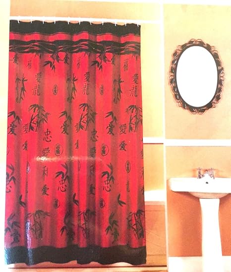 Red asian shower curtain