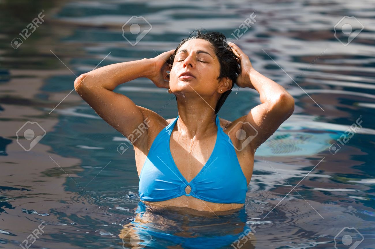 Wife bikini swimming pool