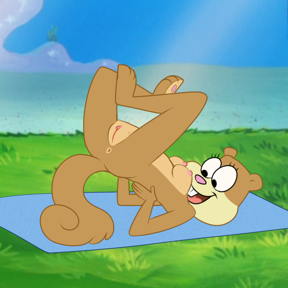 Sandy cheeks showing her pussy
