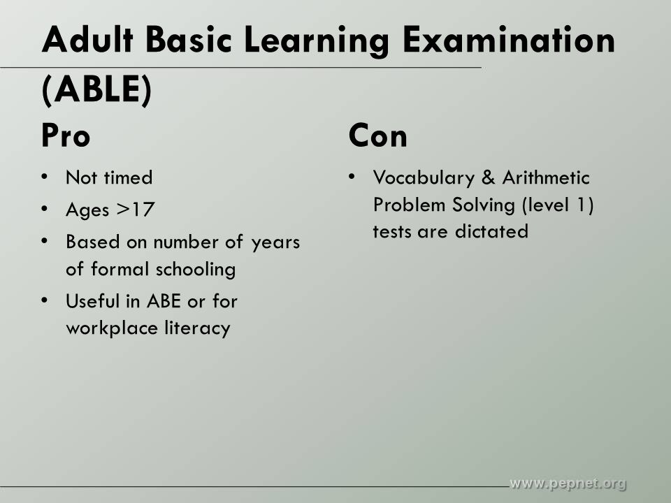 Adult basic learning exam