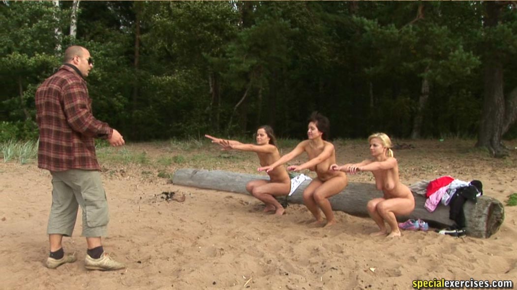 Nude humiliated women exercise outdoors