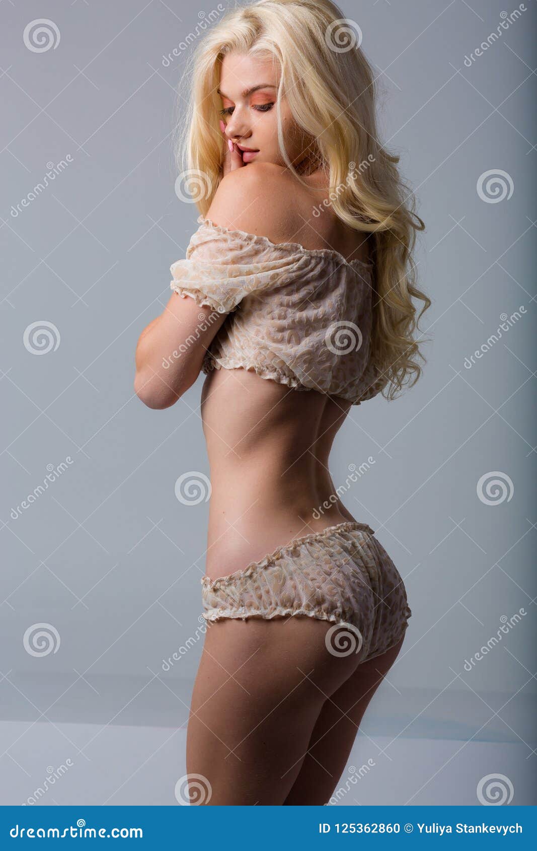 Skinny lingerie model nude