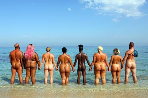 Three nudist women beach trip