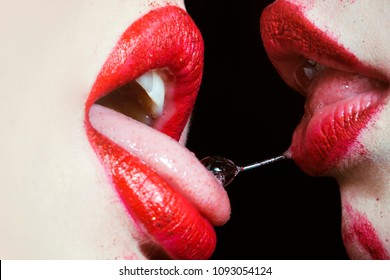 Lipstick lesbian girls kissing