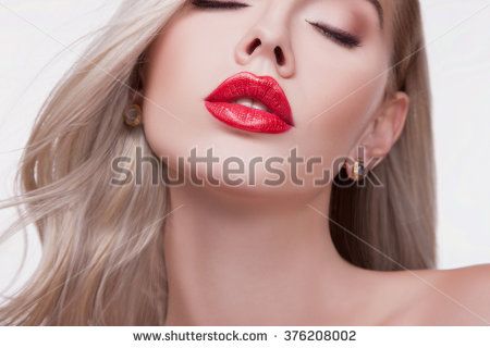 Blonde girl open mouth close up